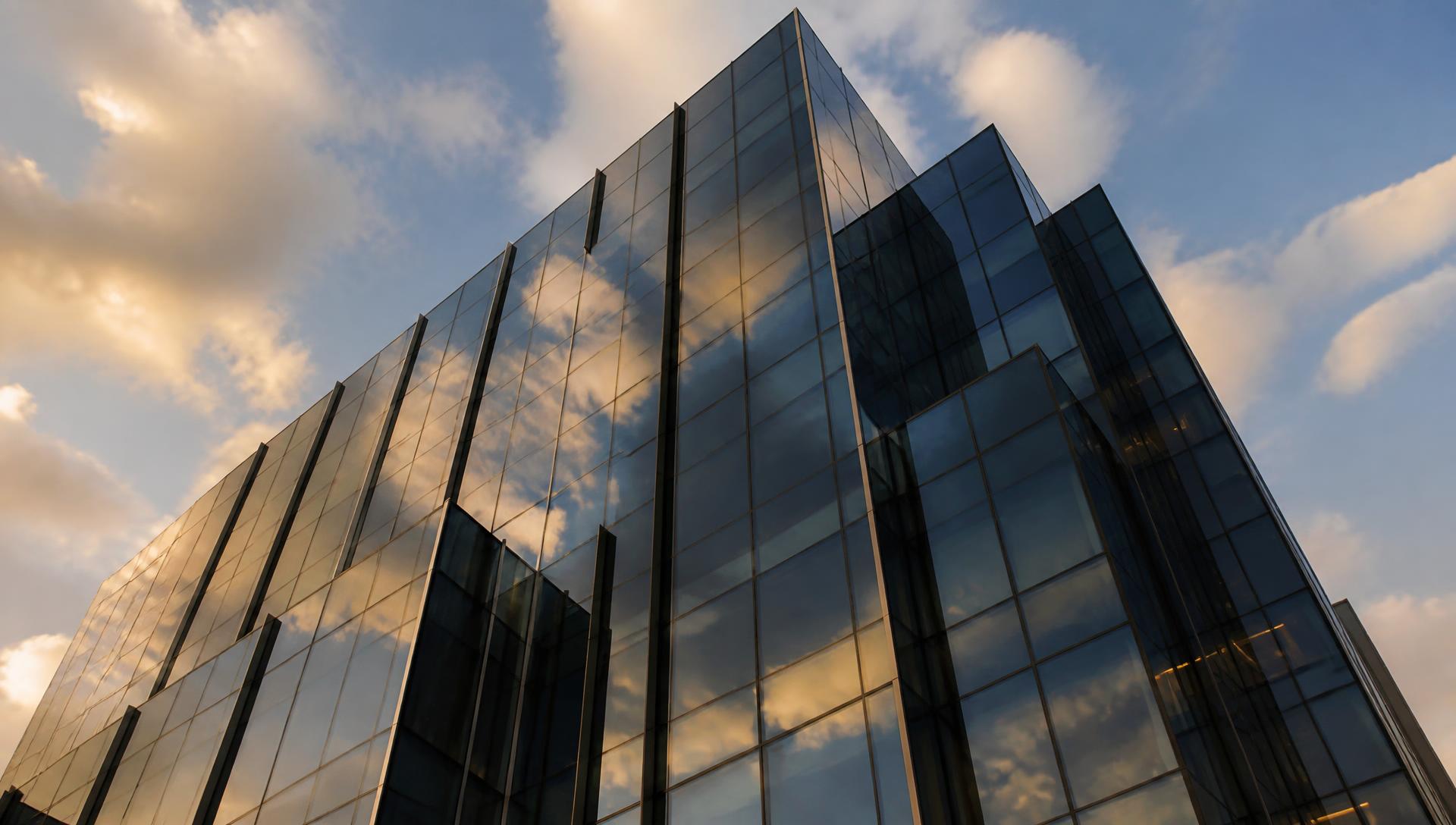 Credit Douché global headquarters at dusk